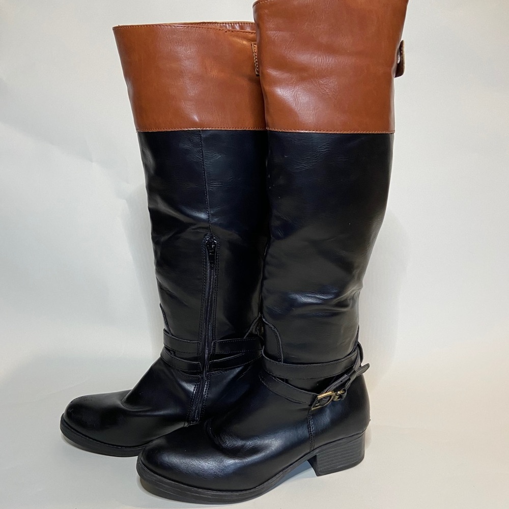 Rampage Imelda Black and Tan Riding Boot Size 8.5